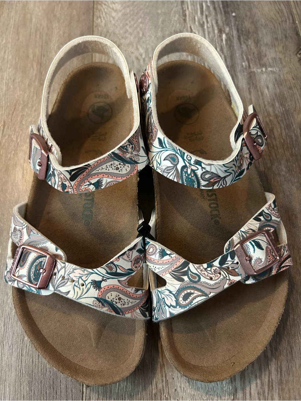Birkenstock Kids’ Paisley Slingback Sandals Pink Teal Beach Outdoor Size 2-2.5